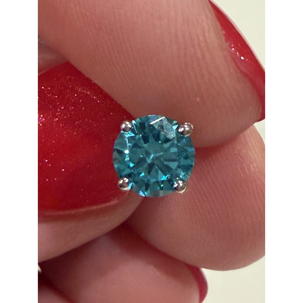 Sterling 925 Silver Single Earring Stud Brilliant Blue CZ Crystal Stone